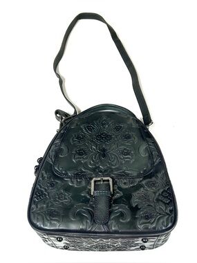 Vintage Feigitor Women’s Crossbody Backpack Purse Black Floral Embossed #1031
